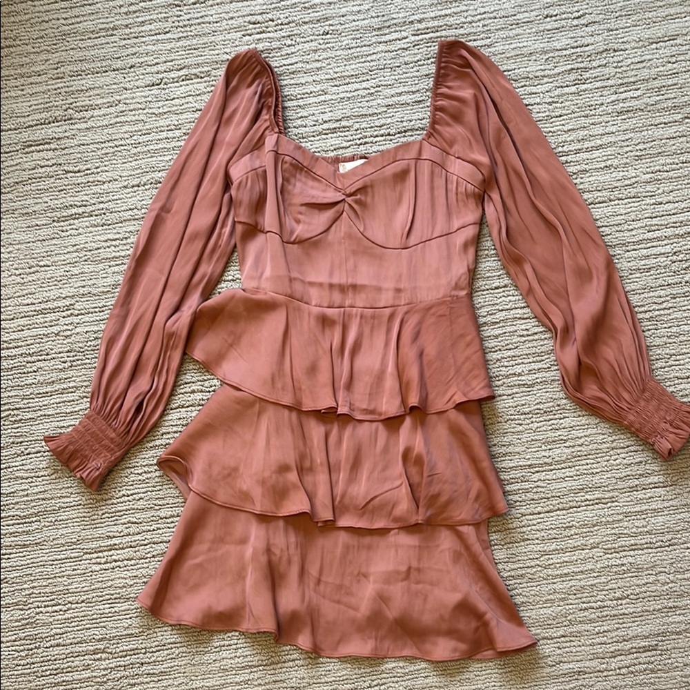 Altar’d State: Long sleeve, Mauve Tiered Mini Dress